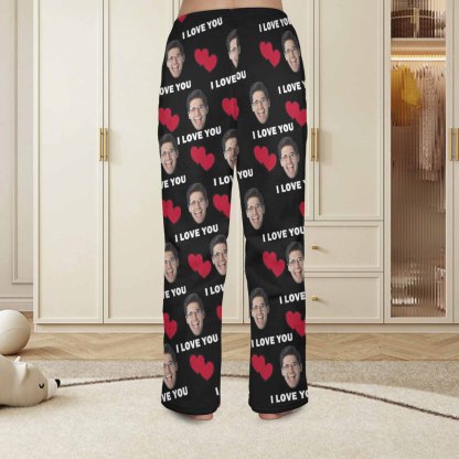 Custom Coral Fleece Pajama Trousers-Custom Face Heart Lover Print Warm and Comfortable Sleepwear Long Pajama Pants For Men Women - YesCustom