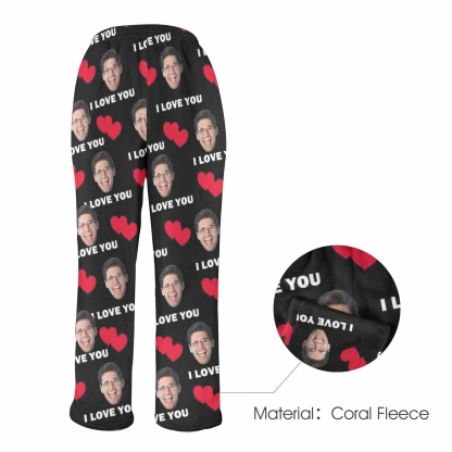 Custom Coral Fleece Pajama Trousers-Custom Face Heart Lover Print Warm and Comfortable Sleepwear Long Pajama Pants For Men Women - YesCustom