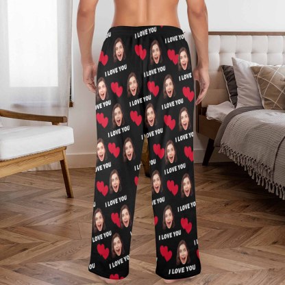 Custom Coral Fleece Pajama Trousers-Custom Face Heart Lover Print Warm and Comfortable Sleepwear Long Pajama Pants For Men Women - YesCustom