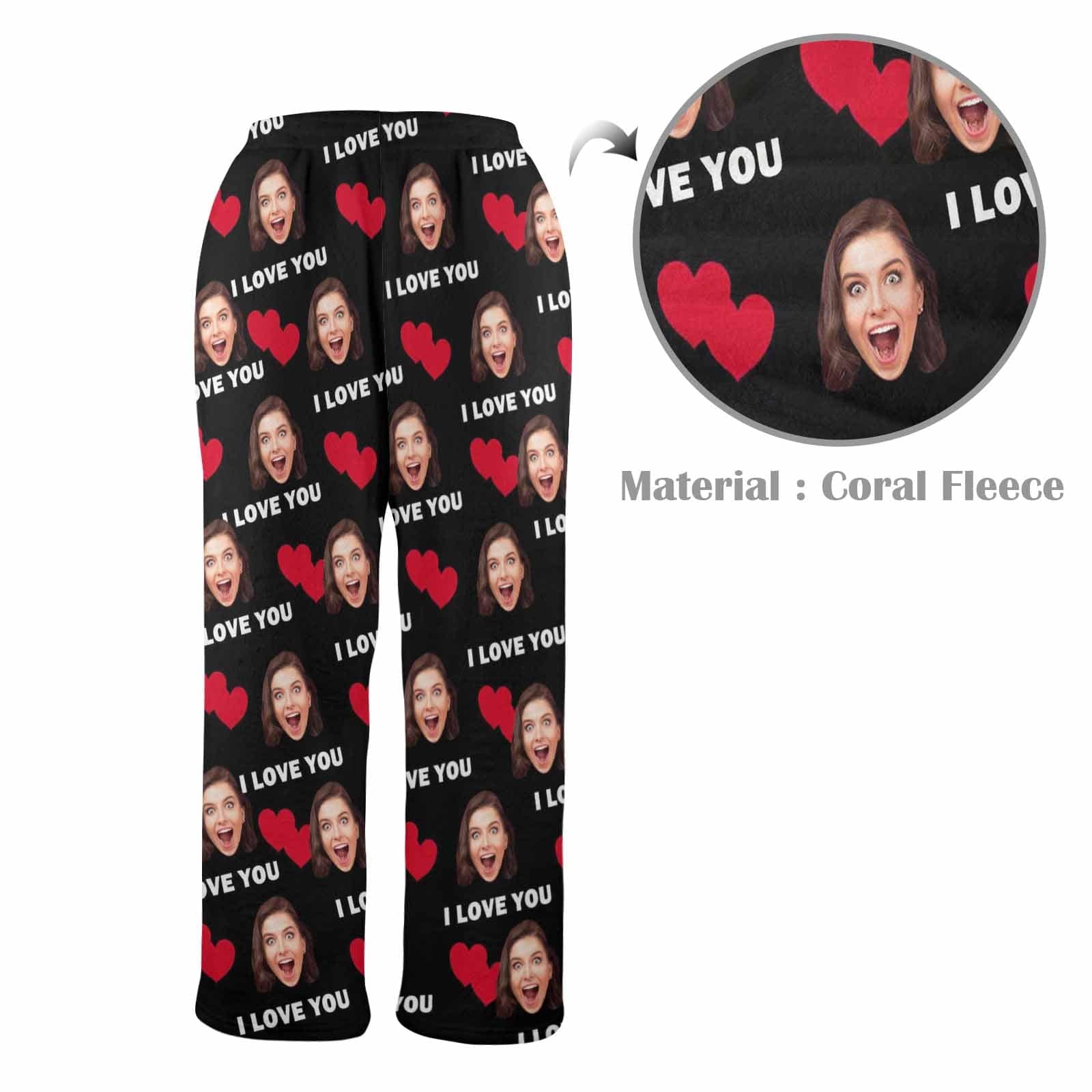 Custom Coral Fleece Pajama Trousers-Custom Face Heart Lover Print Warm and Comfortable Sleepwear Long Pajama Pants For Men Women - YesCustom
