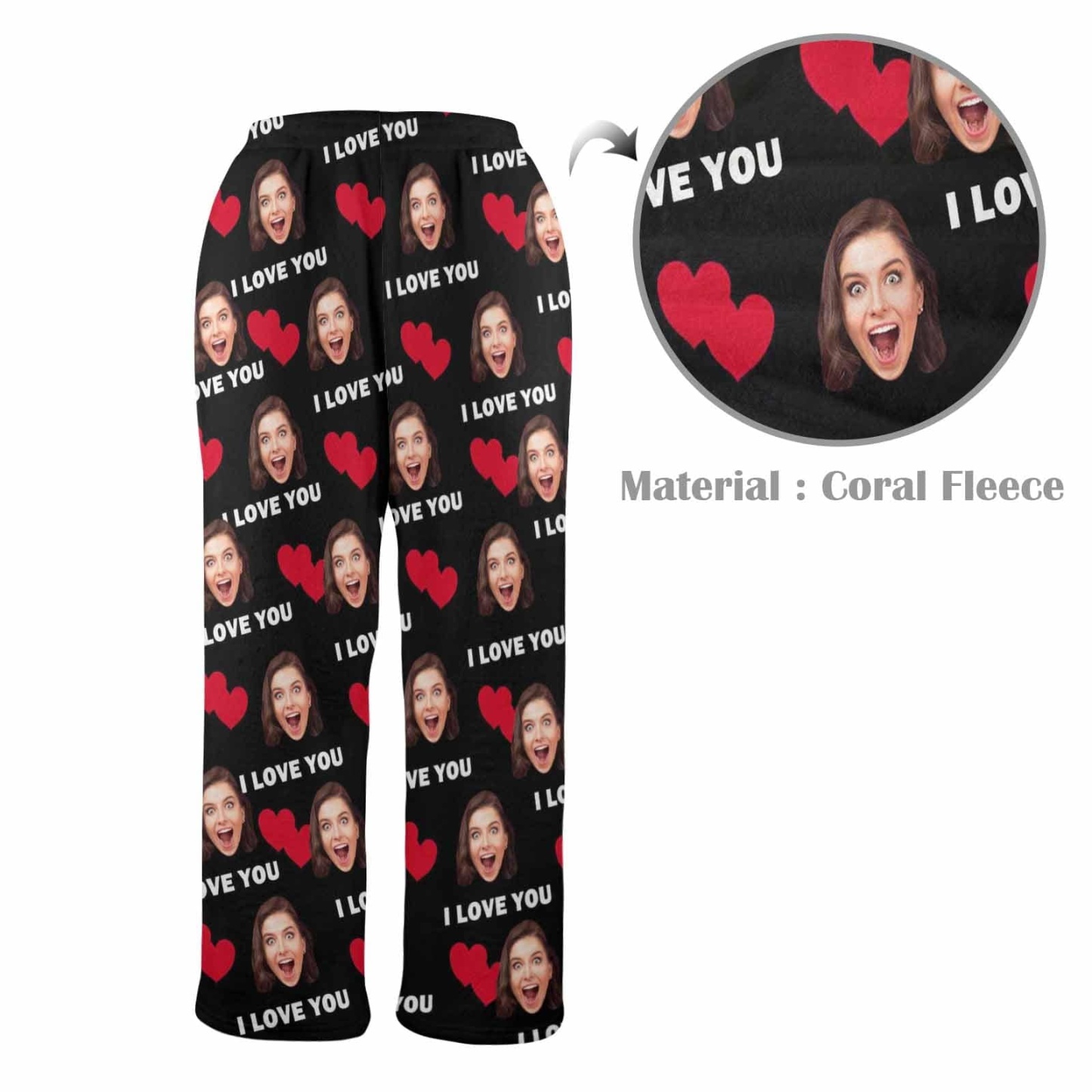 Custom Coral Fleece Pajama Trousers-Custom Face Heart Lover Print Warm and Comfortable Sleepwear Long Pajama Pants For Men Women - YesCustom