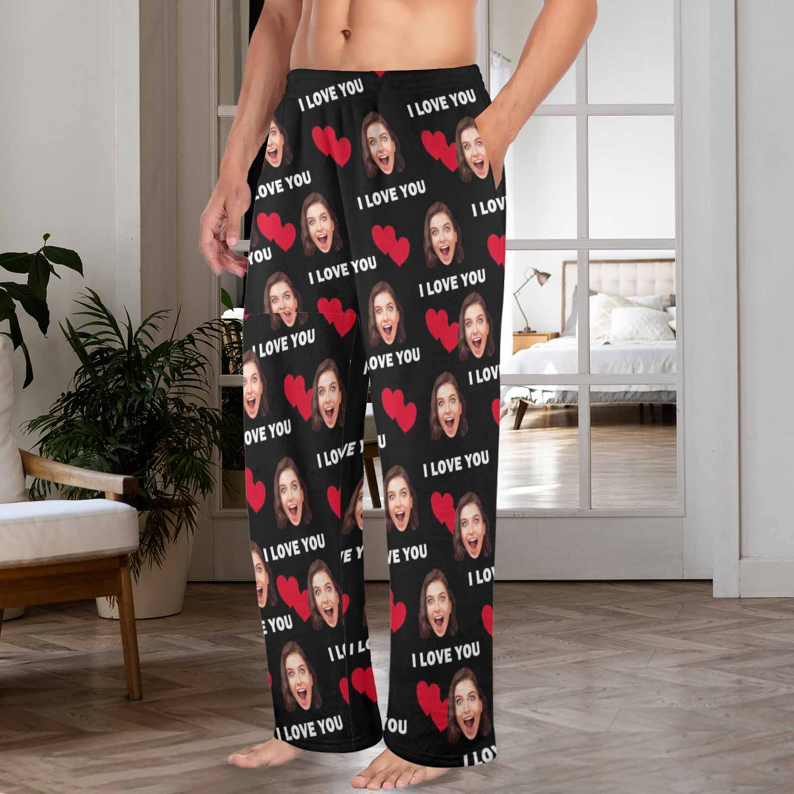Custom Coral Fleece Pajama Trousers-Custom Face Heart Lover Print Warm and Comfortable Sleepwear Long Pajama Pants For Men Women - YesCustom