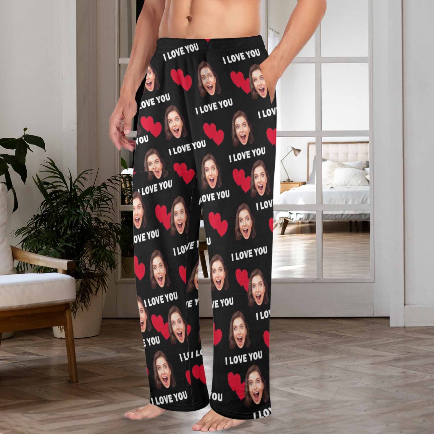 Custom Coral Fleece Pajama Trousers-Custom Face Heart Lover Print Warm and Comfortable Sleepwear Long Pajama Pants For Men Women - YesCustom