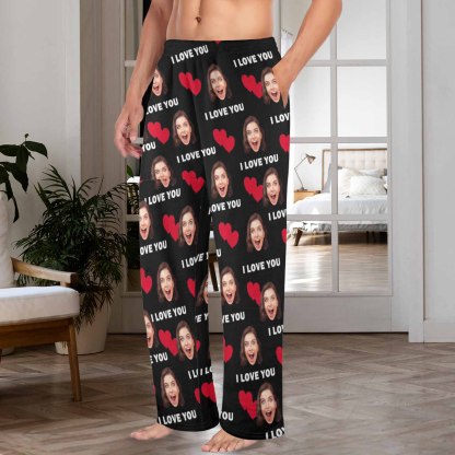 Custom Coral Fleece Pajama Trousers-Custom Face Heart Lover Print Warm and Comfortable Sleepwear Long Pajama Pants For Men Women - YesCustom