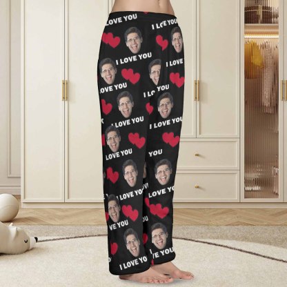 Custom Coral Fleece Pajama Trousers-Custom Face Heart Lover Print Warm and Comfortable Sleepwear Long Pajama Pants For Men Women - YesCustom