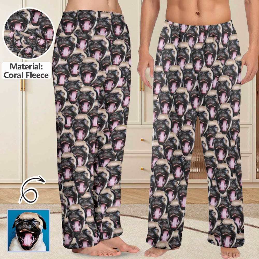 Custom Coral Fleece Pajama Trousers-Custom Face Pet Dog Seamless Warm and Comfortable Sleepwear Long Pajama Pants For Men Women - YesCustom