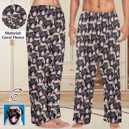 Custom Coral Fleece Pajama Trousers-Custom Face Pet Dog Seamless Warm and Comfortable Sleepwear Long Pajama Pants For Men Women - YesCustom