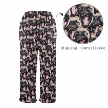 Custom Coral Fleece Pajama Trousers-Custom Face Pet Dog Seamless Warm and Comfortable Sleepwear Long Pajama Pants For Men Women - YesCustom