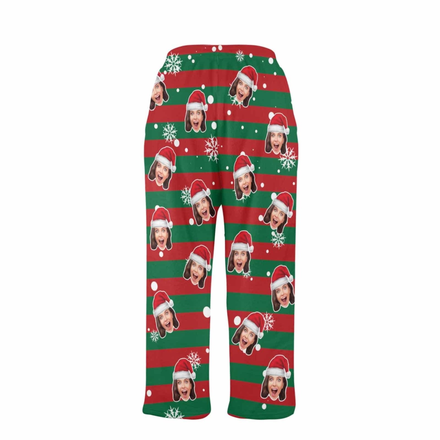 Custom Coral Fleece Pajama Trousers-Custom Face Red And Green Christmas Snowflake Warm and Comfortable Sleepwear Long Pajama Pants For Men Women - YesCustom