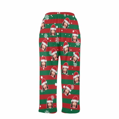 Custom Coral Fleece Pajama Trousers-Custom Face Red And Green Christmas Snowflake Warm and Comfortable Sleepwear Long Pajama Pants For Men Women - YesCustom