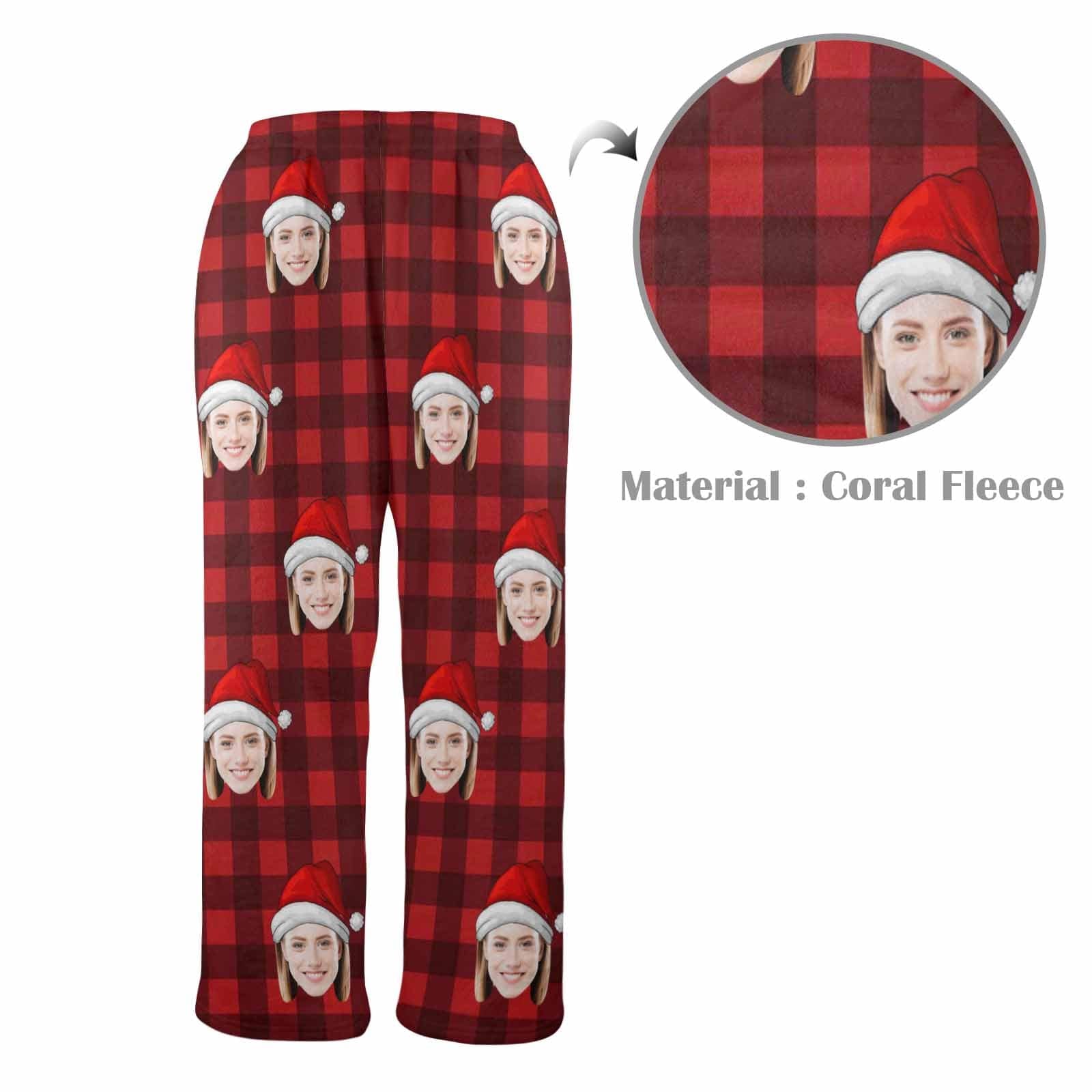 Custom Coral Fleece Pajama Trousers-Custom Face Red Plaid Warm and Comfortable Sleepwear Long Pajama Pants For Men Women - YesCustom