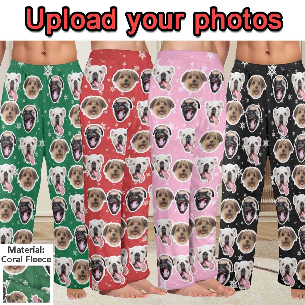 Custom Coral Fleece Pajama Trousers-Custom Face Snowflake Warm and Comfortable Sleepwear Long Pajama Pants For Men Women - YesCustom
