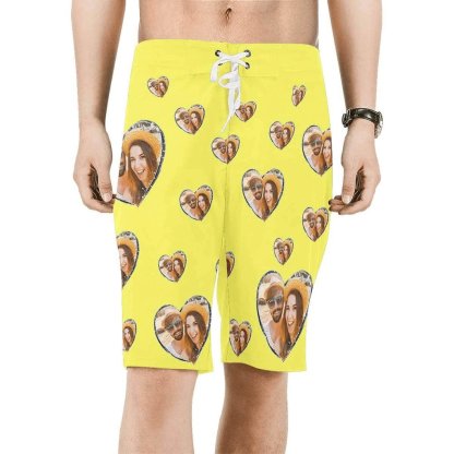 Custom Couple Beach Summer Swimwear Custom Photo Love Heart Beach Shorts&Beach Wrap - YesCustom