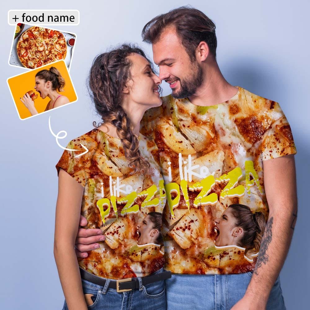 Custom Couple Custom Face&Food Photo&Food Name Unique Design All Over Print T-shirt For Men Women Gift - YesCustom