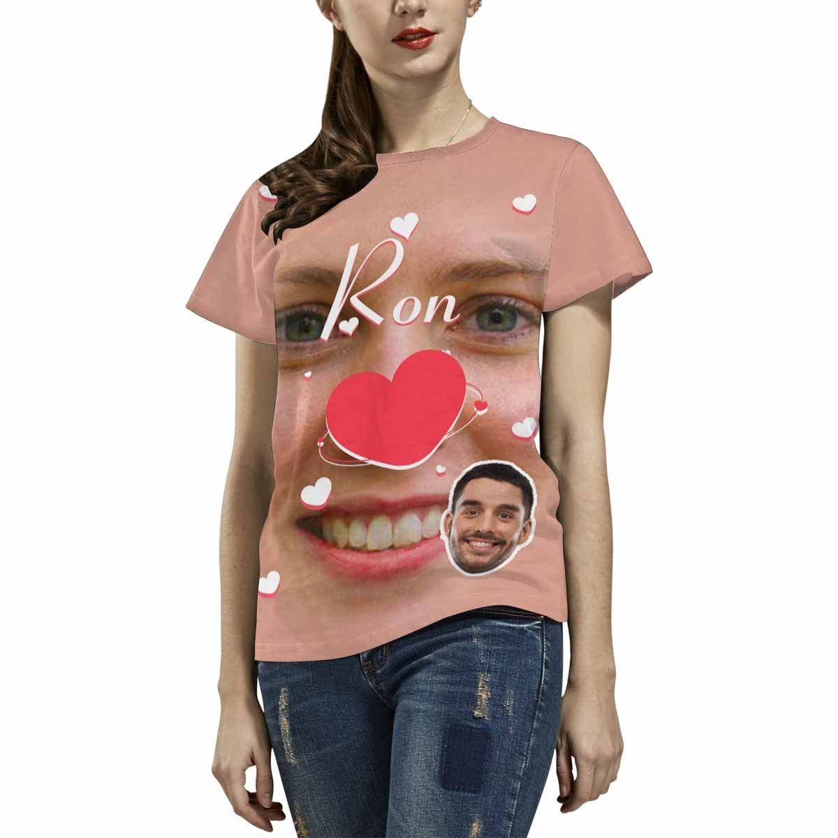 Custom Couple Custom Face&Name Red Heart Unique Design All Over Print T-shirt For Men Women - YesCustom