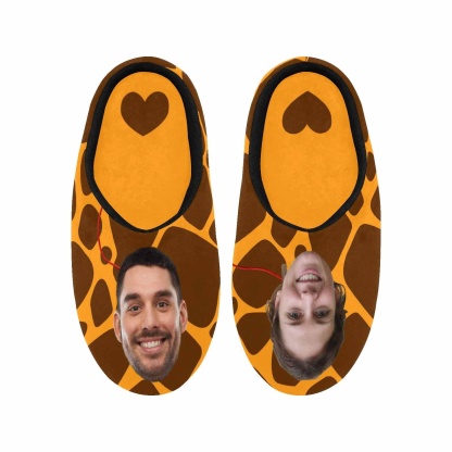 Custom Couple Gift Custom Face Leopard Print All Over Print Personalized Non-Slip Cotton Slippers For Girlfriend Boyfriend - YesCustom