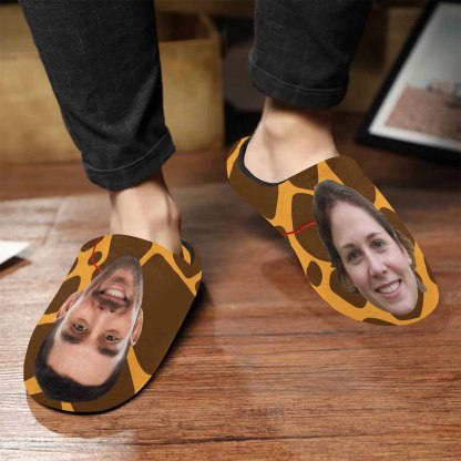 Custom Couple Gift Custom Face Leopard Print All Over Print Personalized Non-Slip Cotton Slippers For Girlfriend Boyfriend - YesCustom