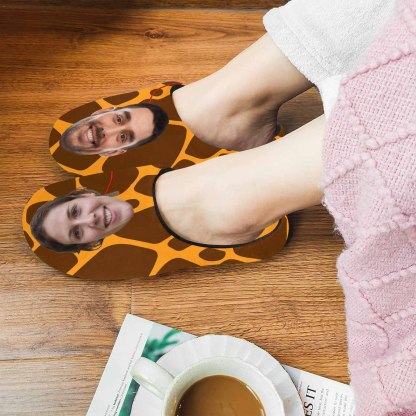 Custom Couple Gift Custom Face Leopard Print All Over Print Personalized Non-Slip Cotton Slippers For Girlfriend Boyfriend - YesCustom