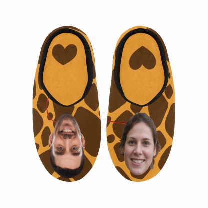 Custom Couple Gift Custom Face Leopard Print All Over Print Personalized Non-Slip Cotton Slippers For Girlfriend Boyfriend - YesCustom