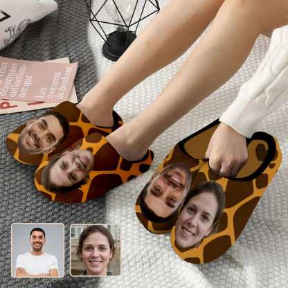 Custom Couple Gift Custom Face Leopard Print All Over Print Personalized Non-Slip Cotton Slippers For Girlfriend Boyfriend - YesCustom