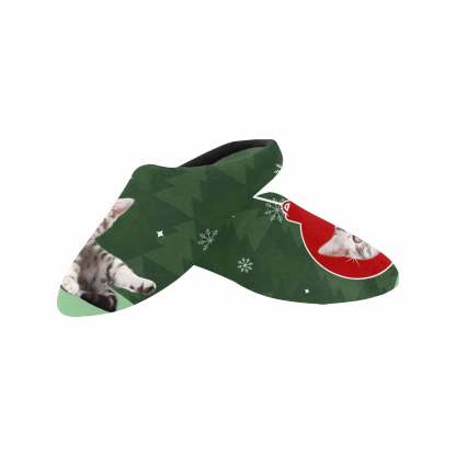 Custom Couple Gift Custom Pet Cat Face Christmas Bomb All Over Print Personalized Non-Slip Cotton Slippers For Girlfriend Boyfriend - YesCustom