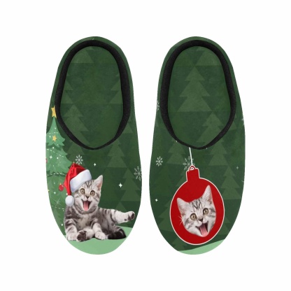 Custom Couple Gift Custom Pet Cat Face Christmas Bomb All Over Print Personalized Non-Slip Cotton Slippers For Girlfriend Boyfriend - YesCustom