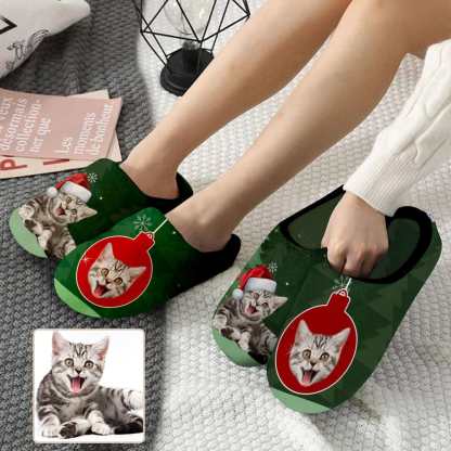 Custom Couple Gift Custom Pet Cat Face Christmas Bomb All Over Print Personalized Non-Slip Cotton Slippers For Girlfriend Boyfriend - YesCustom