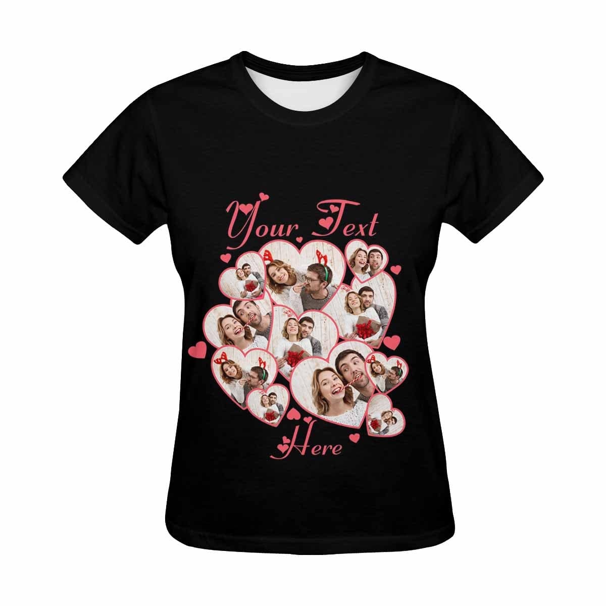 Custom Couple Gift Custom Photo&Text Heart Unique Design All Over Print T-shirt For Men Women Gift - YesCustom