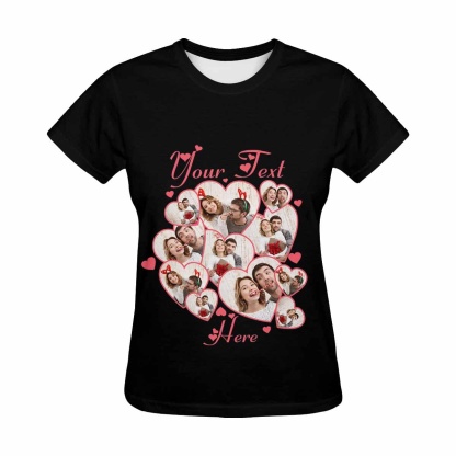 Custom Couple Gift Custom Photo&Text Heart Unique Design All Over Print T-shirt For Men Women Gift - YesCustom