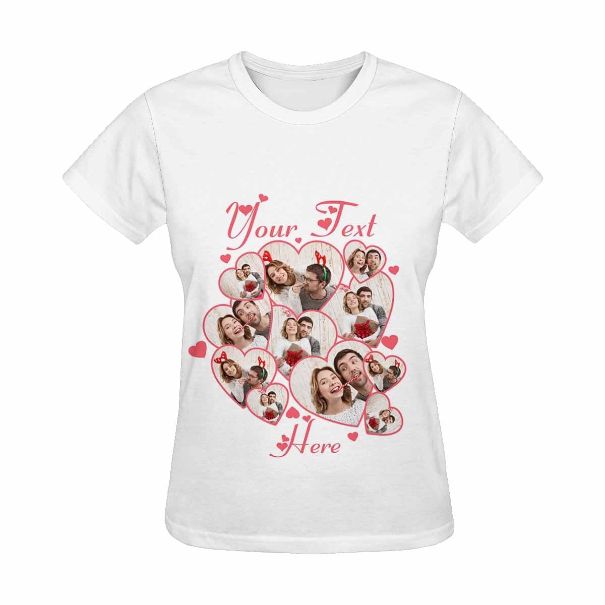 Custom Couple Gift Custom Photo&Text Heart Unique Design All Over Print T-shirt For Men Women Gift - YesCustom