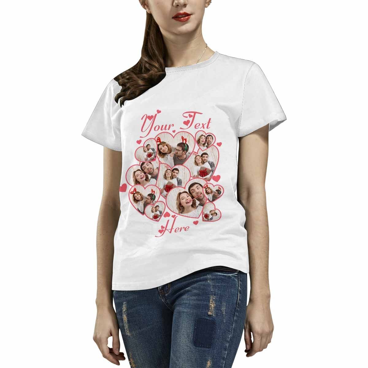 Custom Couple Gift Custom Photo&Text Heart Unique Design All Over Print T-shirt For Men Women Gift - YesCustom