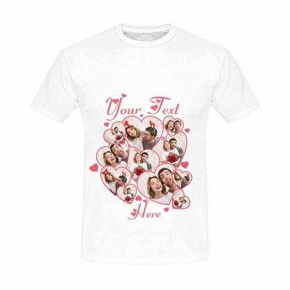 Custom Couple Gift Custom Photo&Text Heart Unique Design All Over Print T-shirt For Men Women Gift - YesCustom
