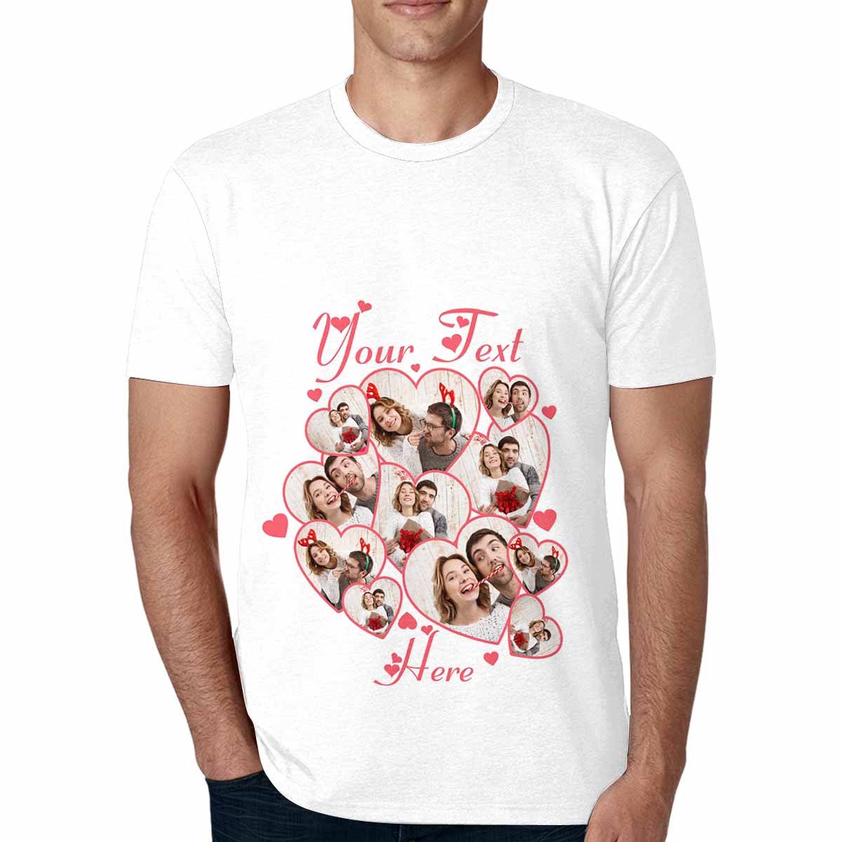 Custom Couple Gift Custom Photo&Text Heart Unique Design All Over Print T-shirt For Men Women Gift - YesCustom