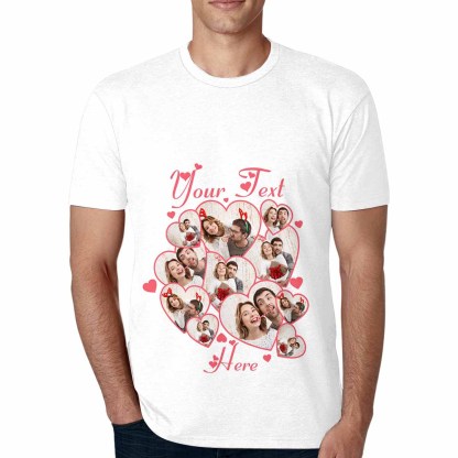 Custom Couple Gift Custom Photo&Text Heart Unique Design All Over Print T-shirt For Men Women Gift - YesCustom