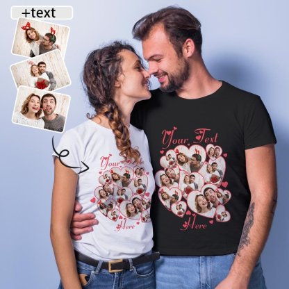 Custom Couple Gift Custom Photo&Text Heart Unique Design All Over Print T-shirt For Men Women Gift - YesCustom