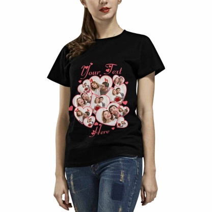 Custom Couple Gift Custom Photo&Text Heart Unique Design All Over Print T-shirt For Men Women Gift - YesCustom