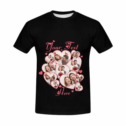 Custom Couple Gift Custom Photo&Text Heart Unique Design All Over Print T-shirt For Men Women Gift - YesCustom