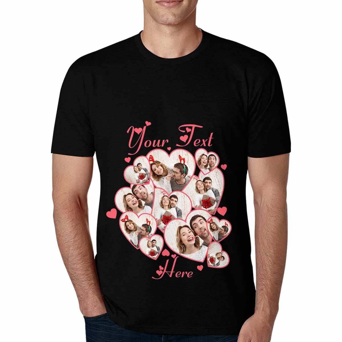 Custom Couple Gift Custom Photo&Text Heart Unique Design All Over Print T-shirt For Men Women Gift - YesCustom