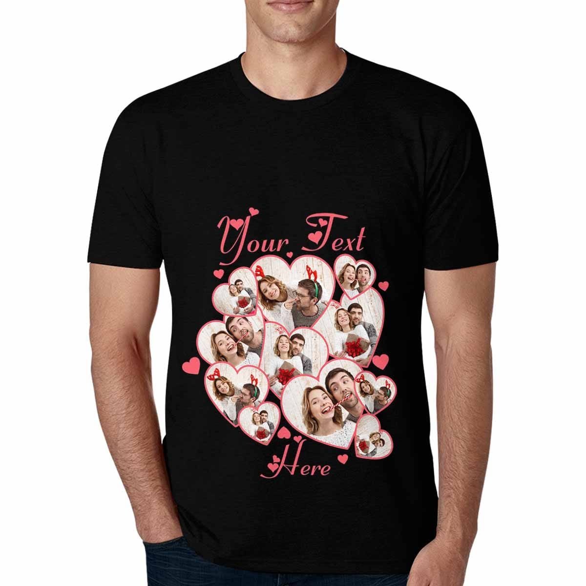 Custom Couple Gift Custom Photo&Text Heart Unique Design All Over Print T-shirt For Men Women Gift - YesCustom