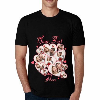 Custom Couple Gift Custom Photo&Text Heart Unique Design All Over Print T-shirt For Men Women Gift - YesCustom