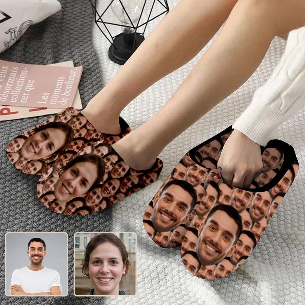 Custom Couple Gift Seamless Custom Face Photo All Over Print Personalized Non-Slip Cotton Slippers For Girlfriend Boyfriend - YesCustom