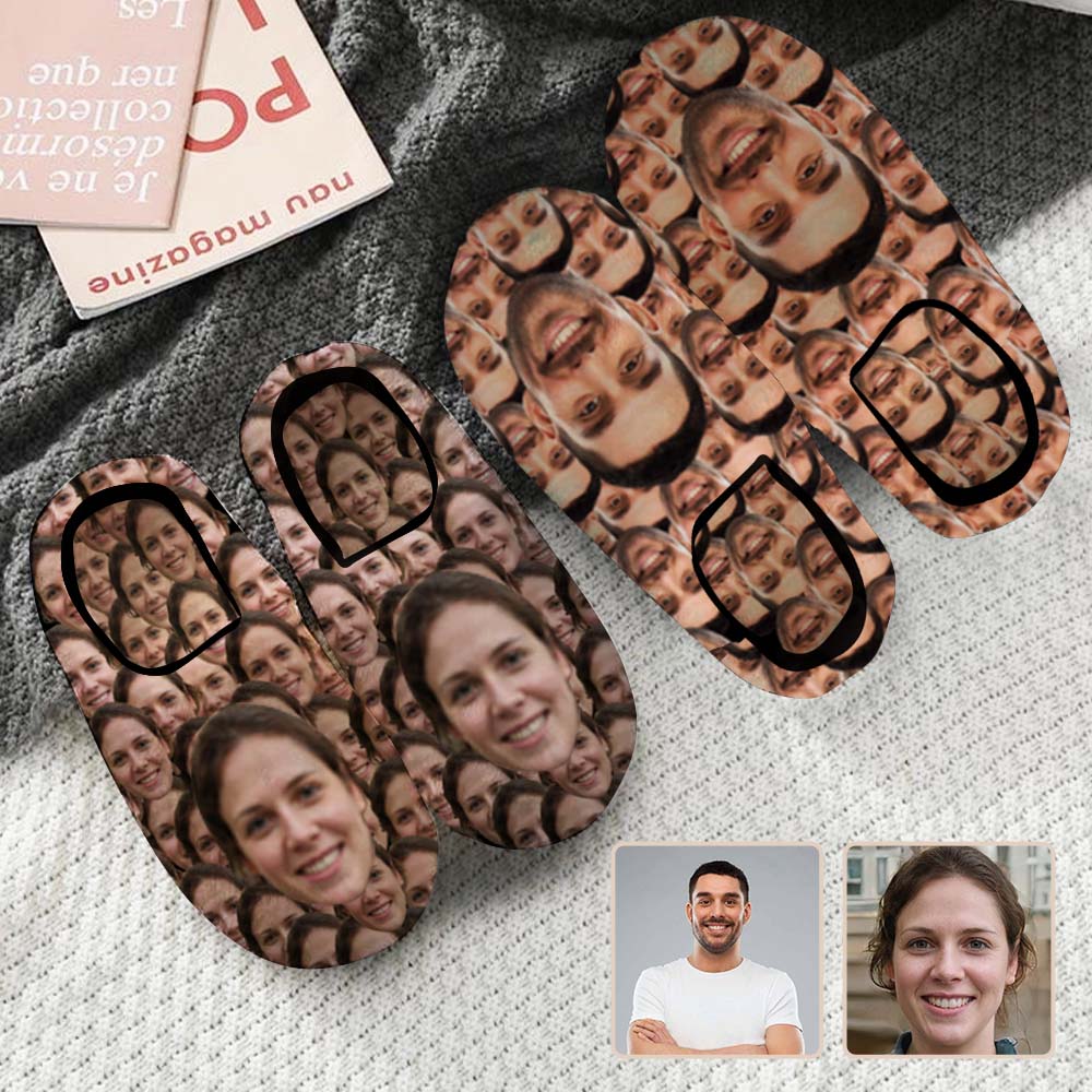 Custom Couple Gift Seamless Custom Face Photo All Over Print Personalized Non-Slip Cotton Slippers For Girlfriend Boyfriend - YesCustom