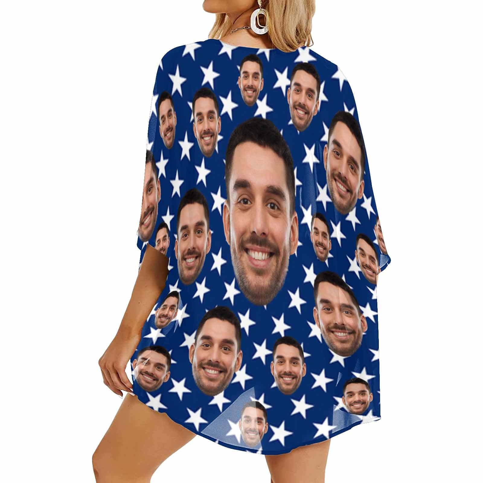 Custom Custom Face American National Flag Personalized Women's Kimono Chiffon Cover Up Gift - YesCustom
