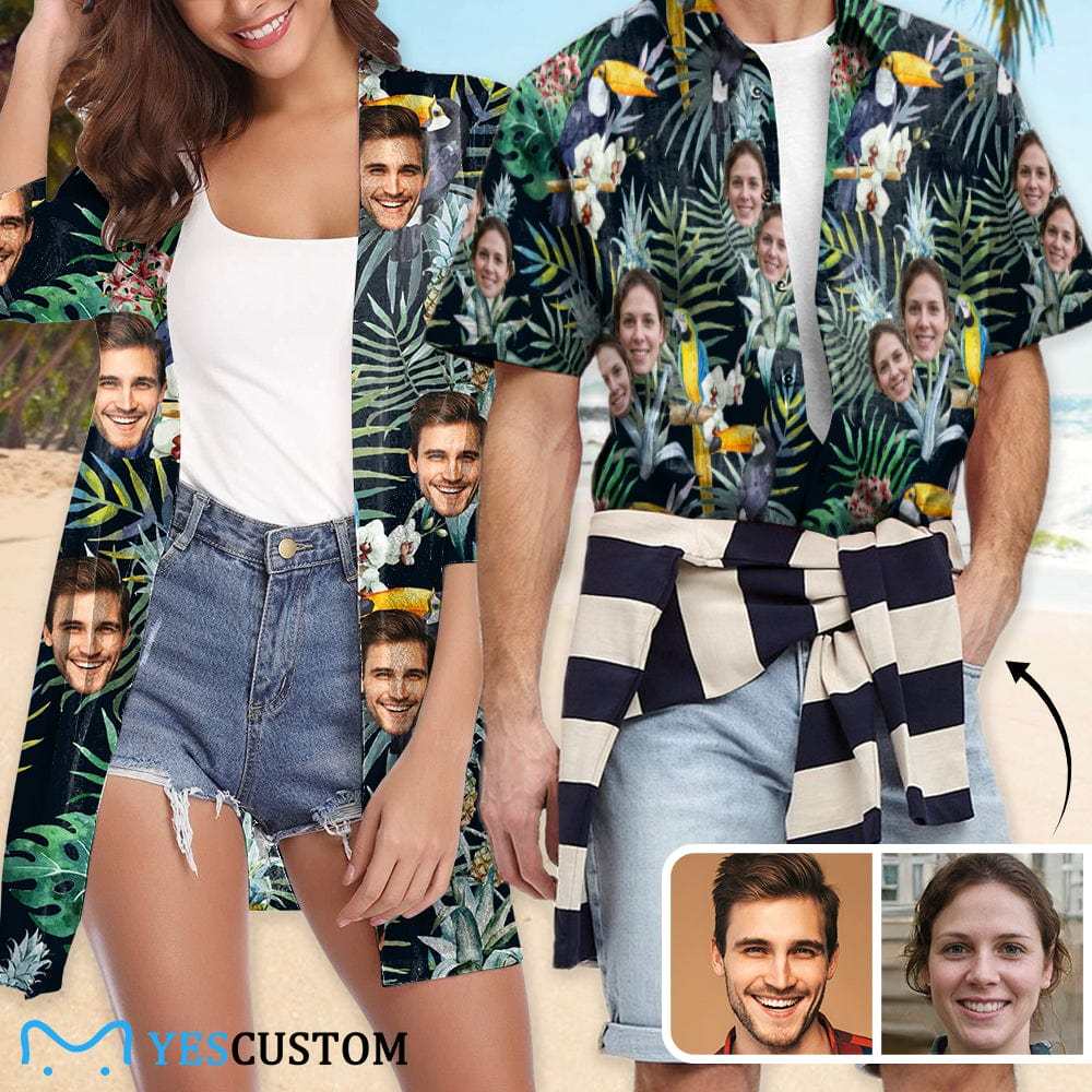 Custom Couple Hawaiian Shirt Cover Up Set Flower Parrot Aloha Hawaiian Shirt&Cover Up - YesCustom