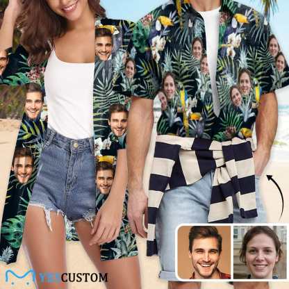 Custom Couple Hawaiian Shirt Cover Up Set Flower Parrot Aloha Hawaiian Shirt&Cover Up - YesCustom