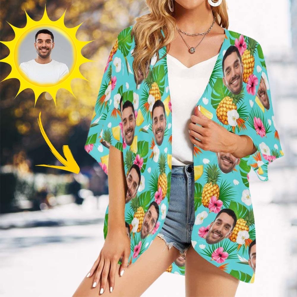 Custom Couple Hawaiian Shirt Cover Up Set Flower Pineapple Aloha Hawaiian Shirt&Cover Up - YesCustom
