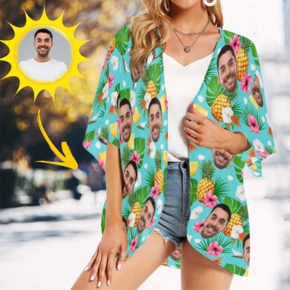 Custom Couple Hawaiian Shirt Cover Up Set Flower Pineapple Aloha Hawaiian Shirt&Cover Up - YesCustom