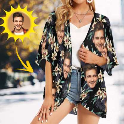 Custom Couple Hawaiian Shirt Cover Up Set Lily Flowers Custom Face Tropical Aloha Hawaiian Shirt&Cover Up - YesCustom
