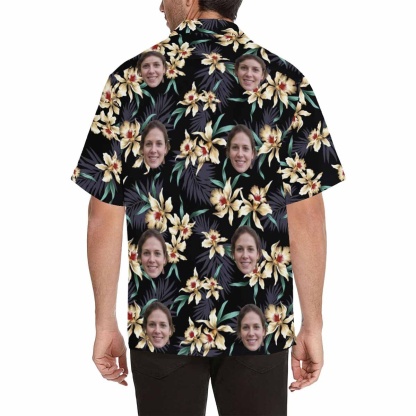 Custom Couple Hawaiian Shirt Cover Up Set Lily Flowers Custom Face Tropical Aloha Hawaiian Shirt&Cover Up - YesCustom