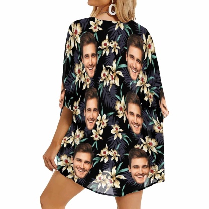 Custom Couple Hawaiian Shirt Cover Up Set Lily Flowers Custom Face Tropical Aloha Hawaiian Shirt&Cover Up - YesCustom